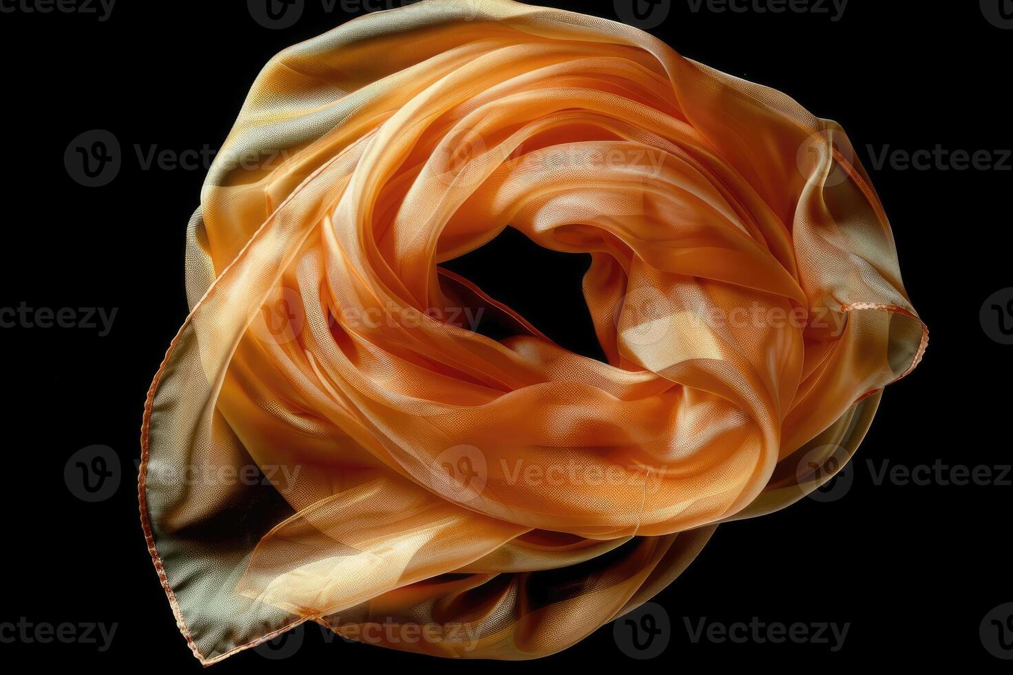 AI generated Silk scarf isolated on black background. photo