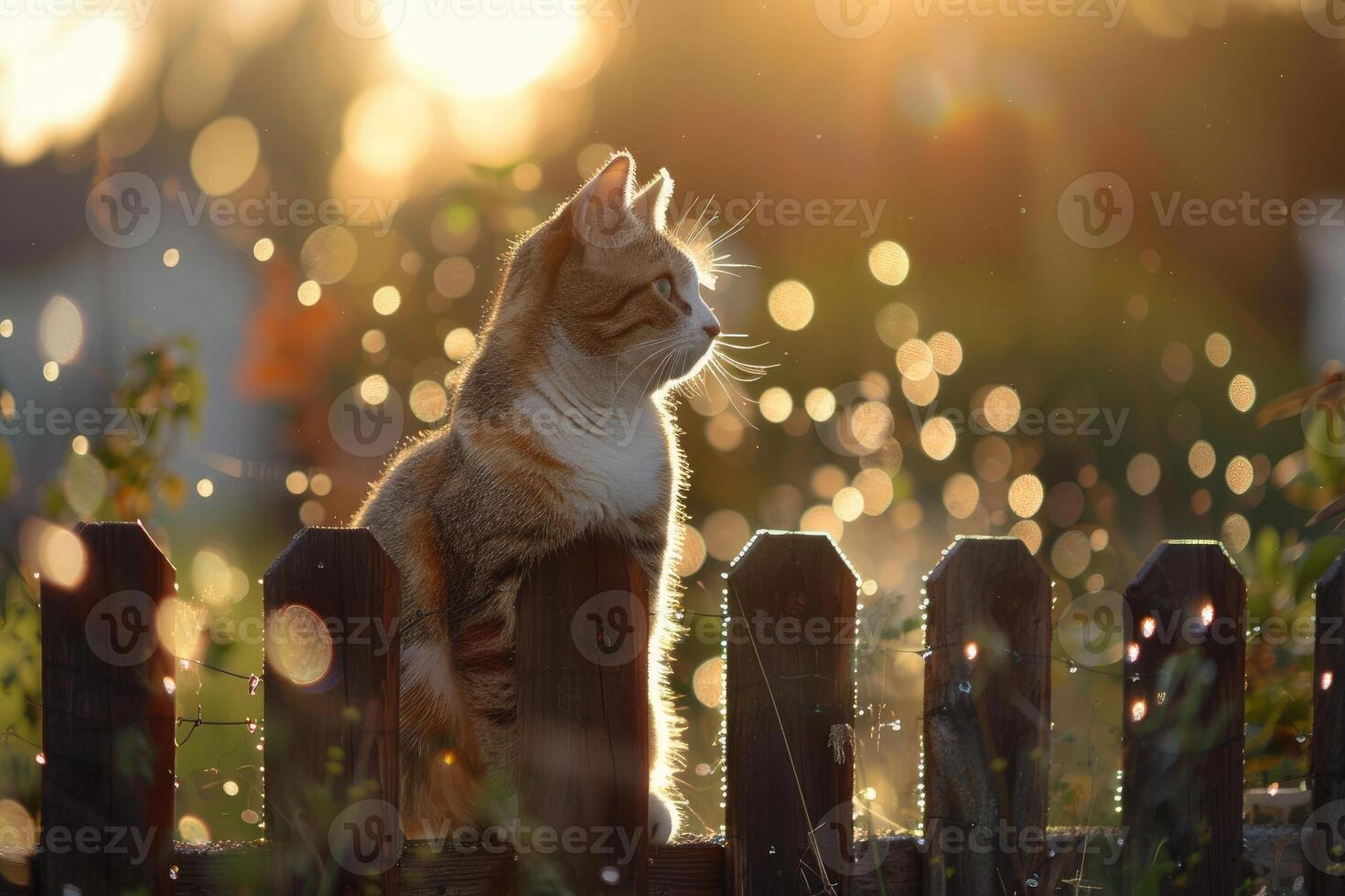 AI generated Cat sitting on a fence photo