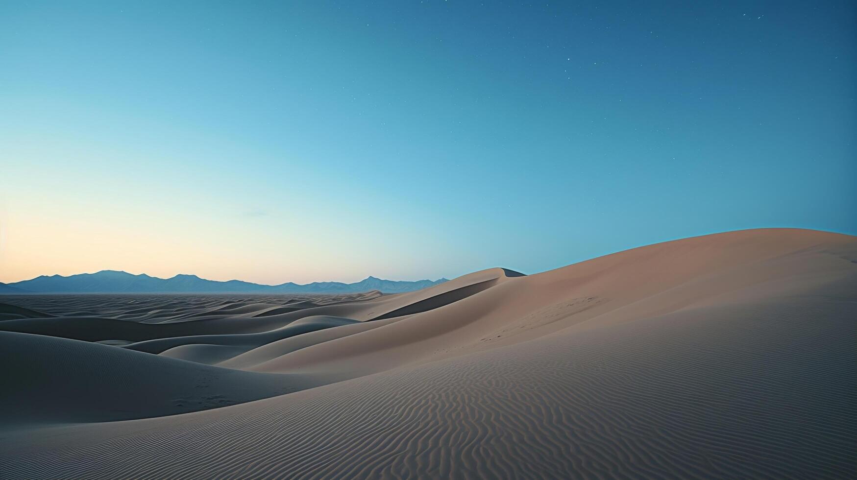 AI generated Moonlight over sand dunes in a tranquil desert scene photo