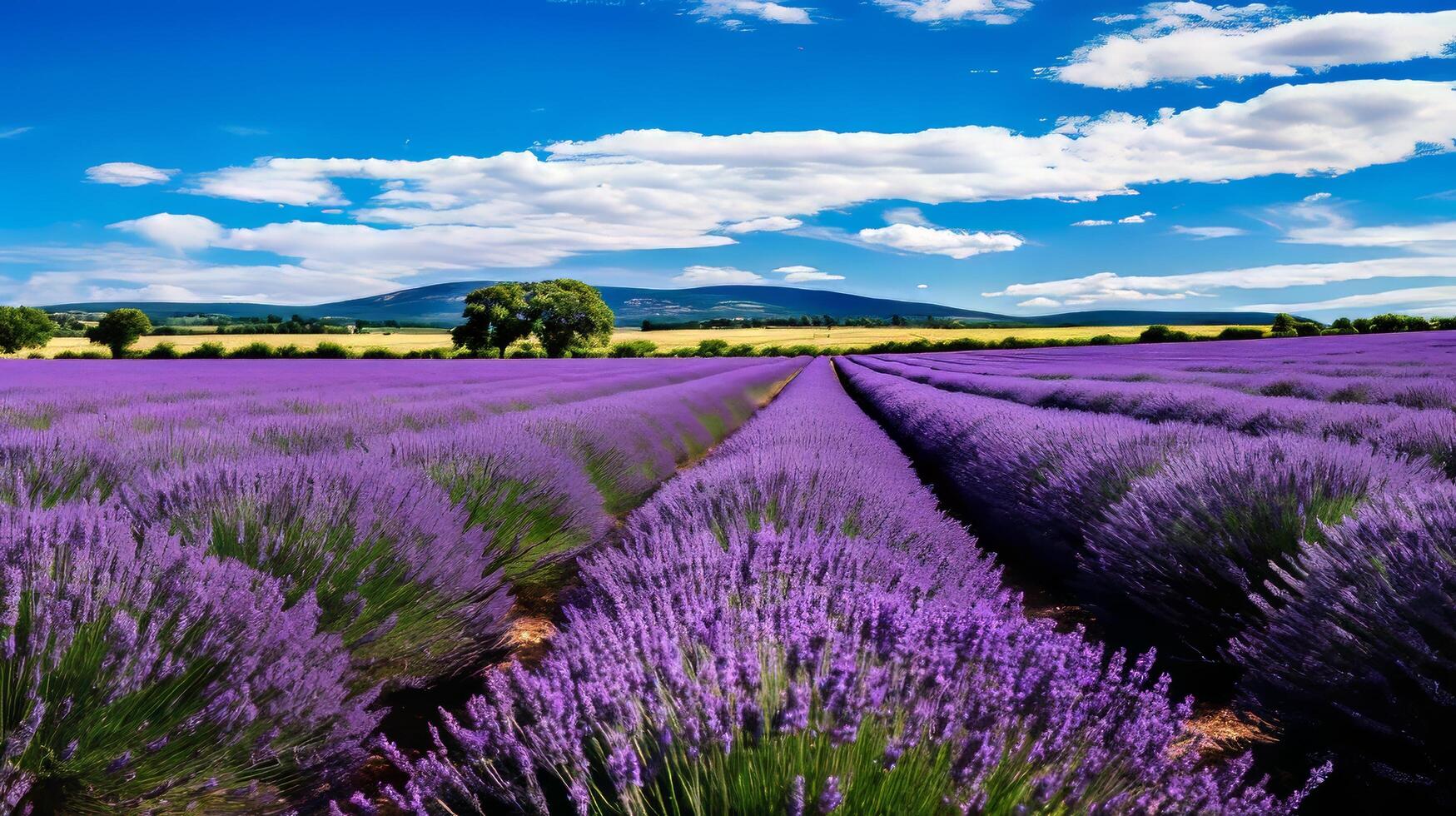 AI generated Picturesque meadow of blooming lavender photo