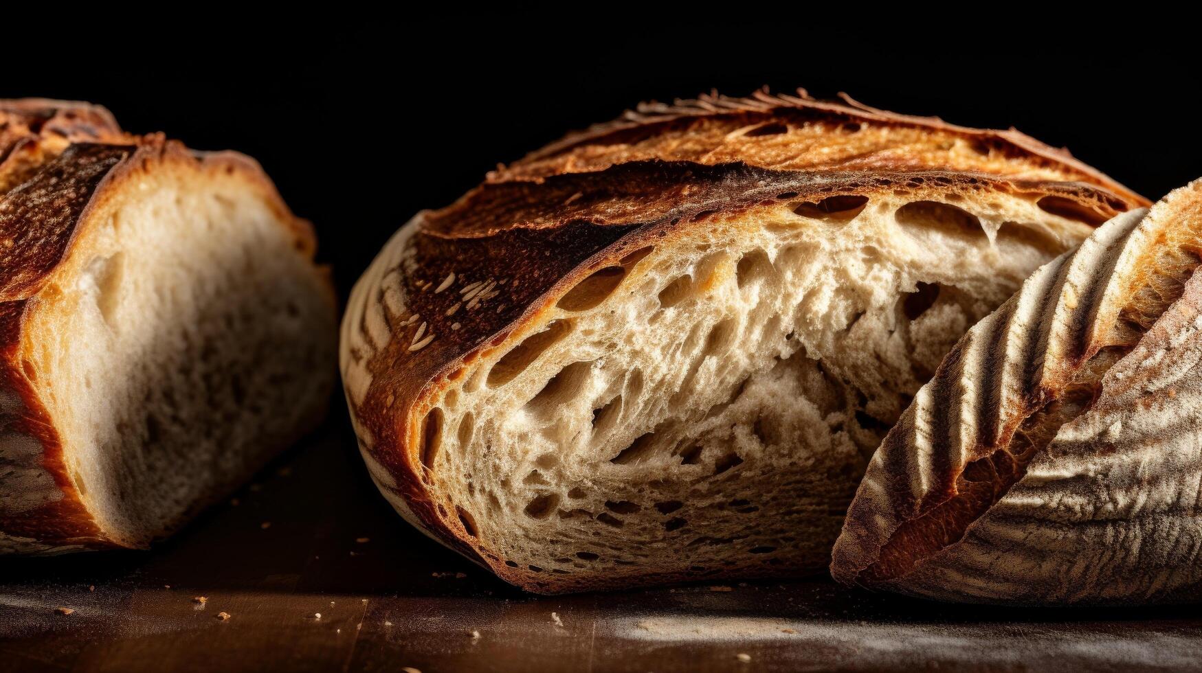 AI generated A detailed shot of a crusty and delicious artisanal bread photo
