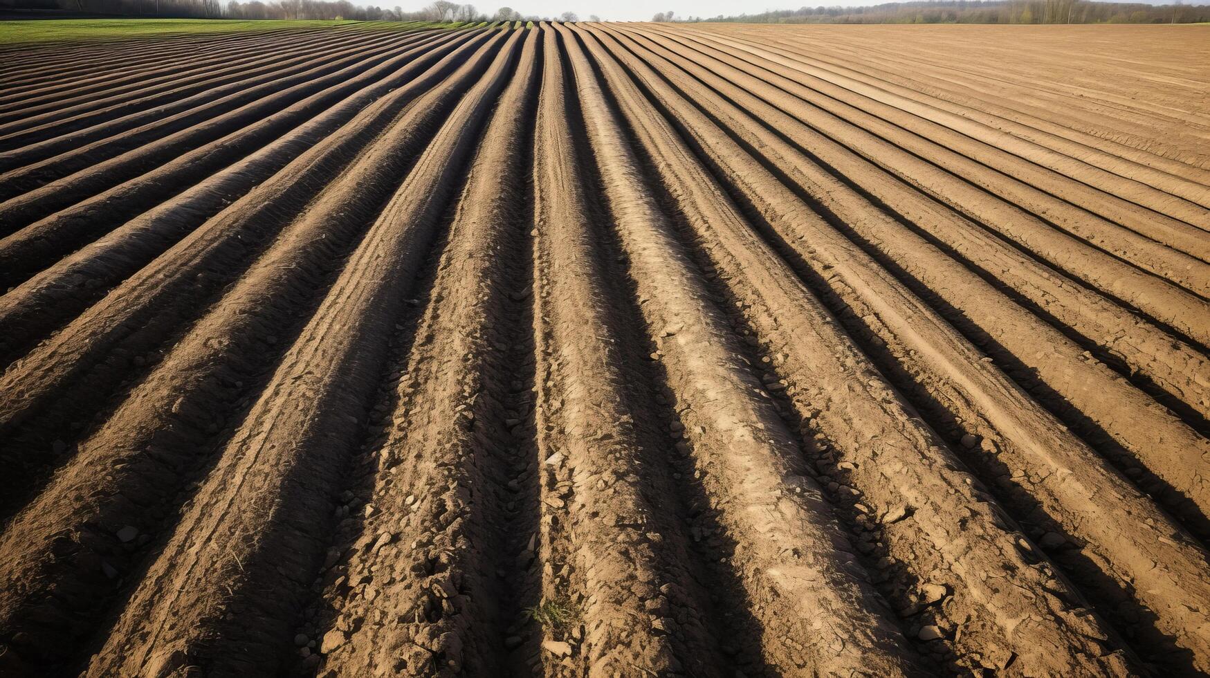 AI generated Plowed field showcasing neat and even patterns photo