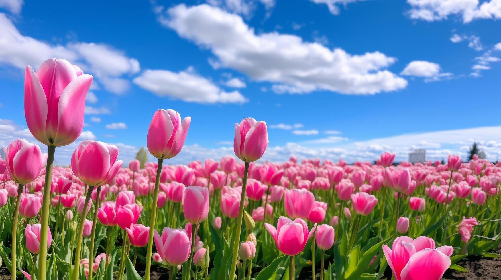 AI generated Blooming tulips in a field with vibrant colors photo