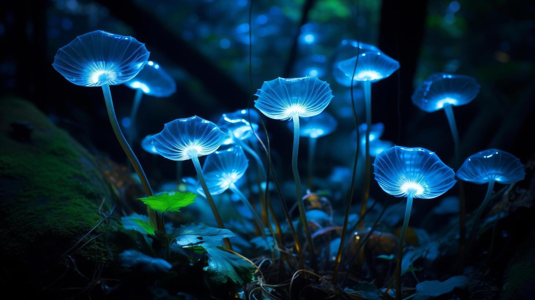 AI generated Underground garden features luminous foliage. photo