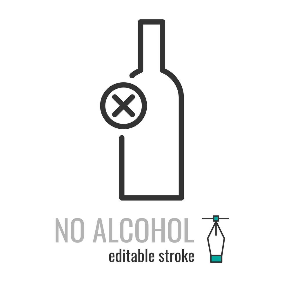 No Drinking Thin Line Vector Icon. Flat Icon Isolated on the White Background.Vector illustration EPS 10 Editable Stroke.