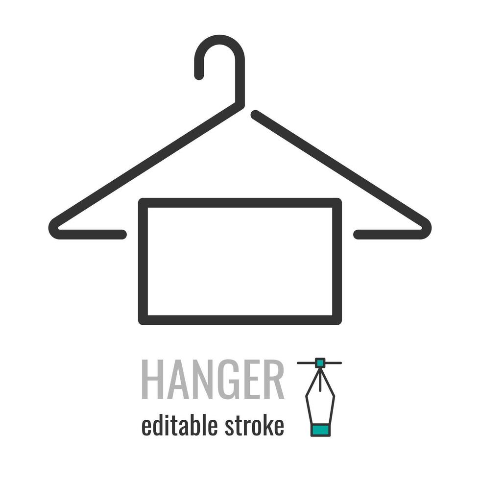 The hanger with towel line icon. Clothes rack symbol. Cloakroom pictogram. Wardrobe sign. Vector graphics illustration EPS 10. Editable stroke