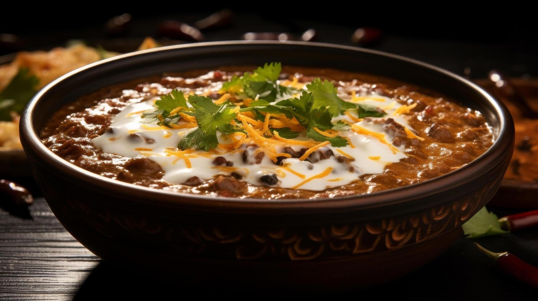 AI generated Steaming bowl of fragrant dal makhani with cream photo