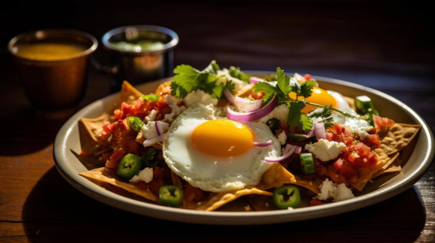 AI generated Chilaquiles and salsa in a delicious Mexican breakfast photo