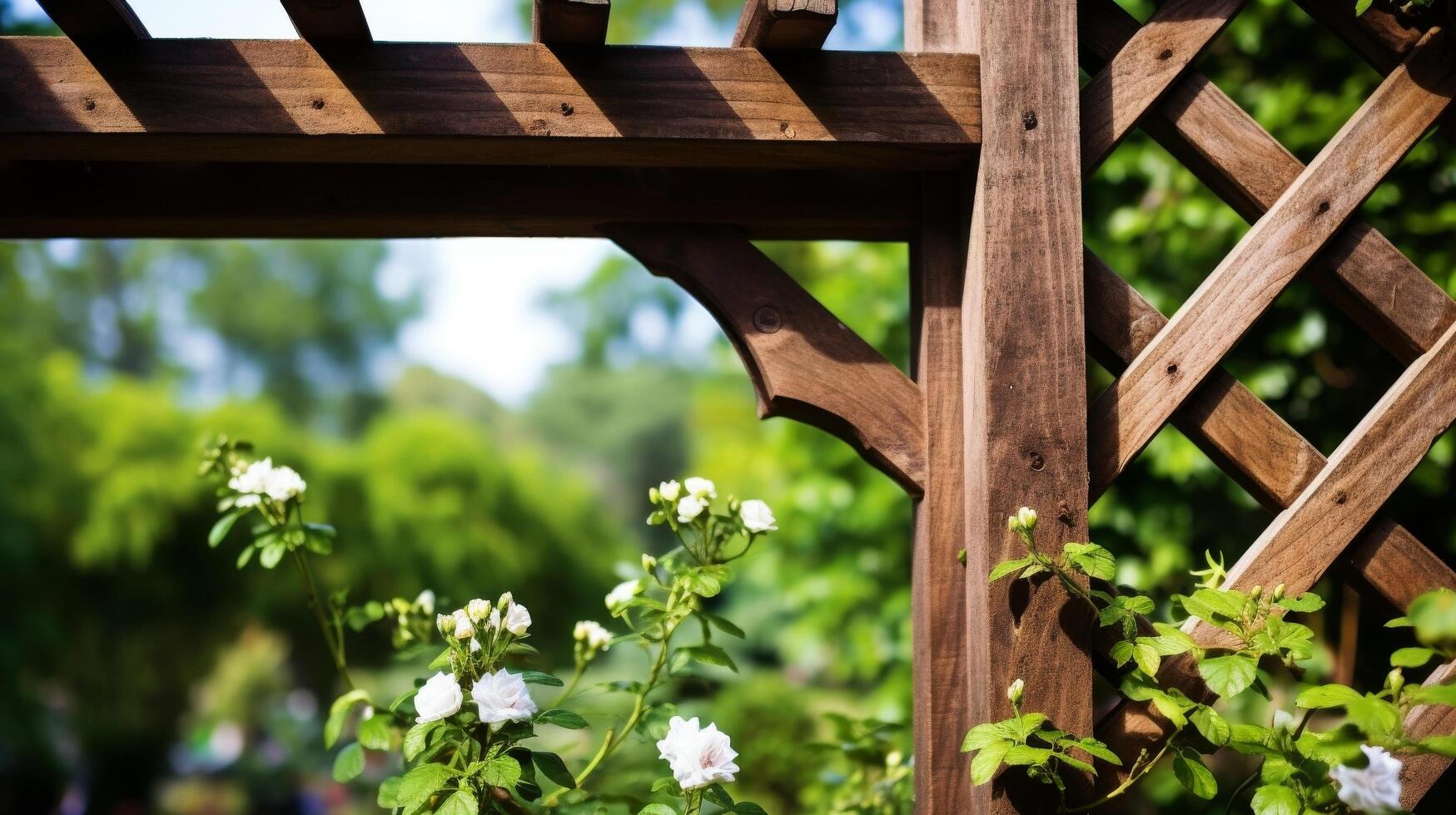 AI generated Wooden trellis enhancing the charm of the garden photo