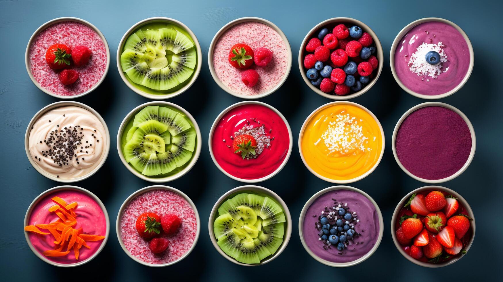 AI generated Assorted smoothie bowls in a vibrant rainbow photo