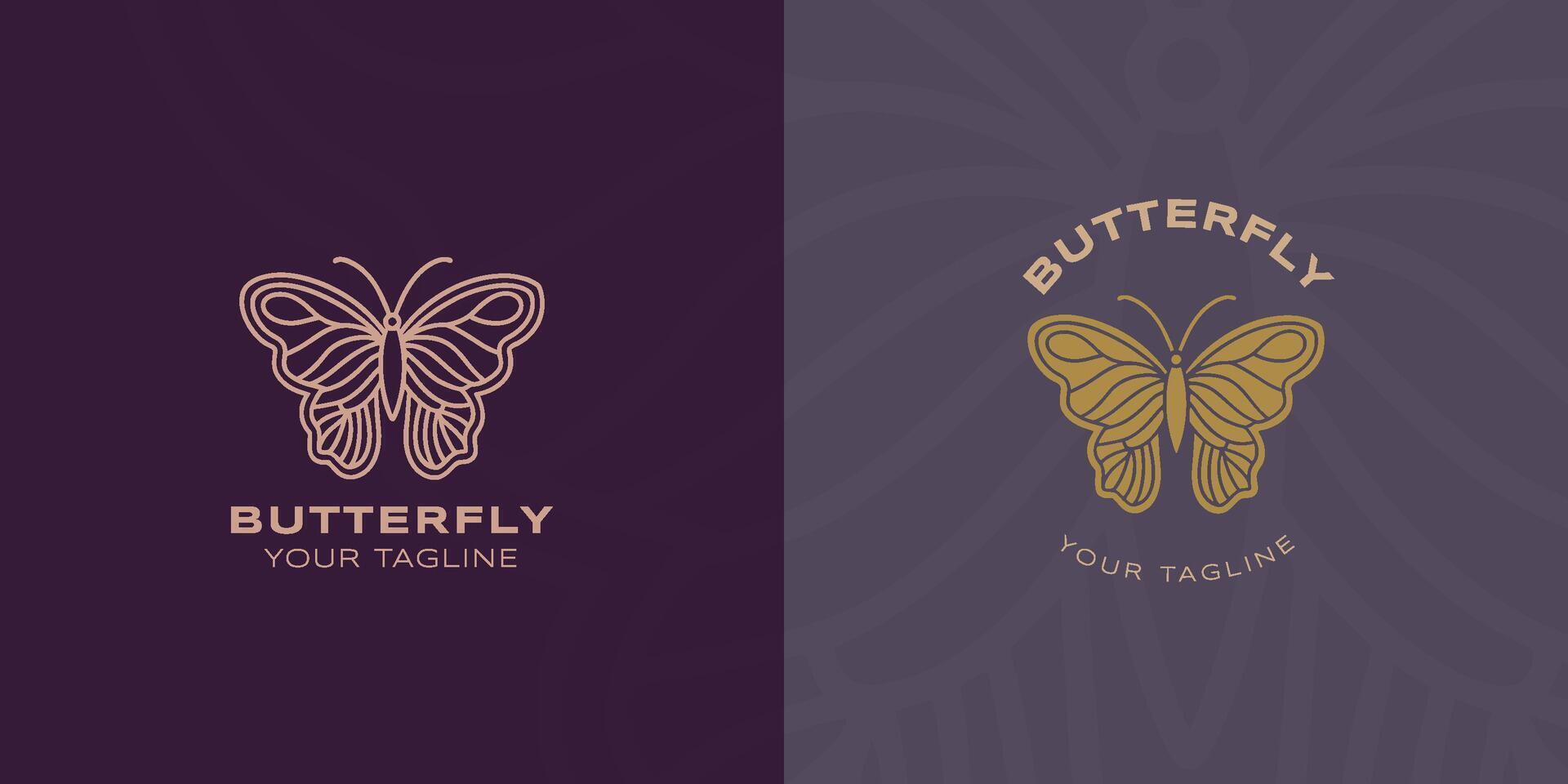 Butterfly line and flat logo. for decoration, spa, yoga, flourish, invitation, etc vector