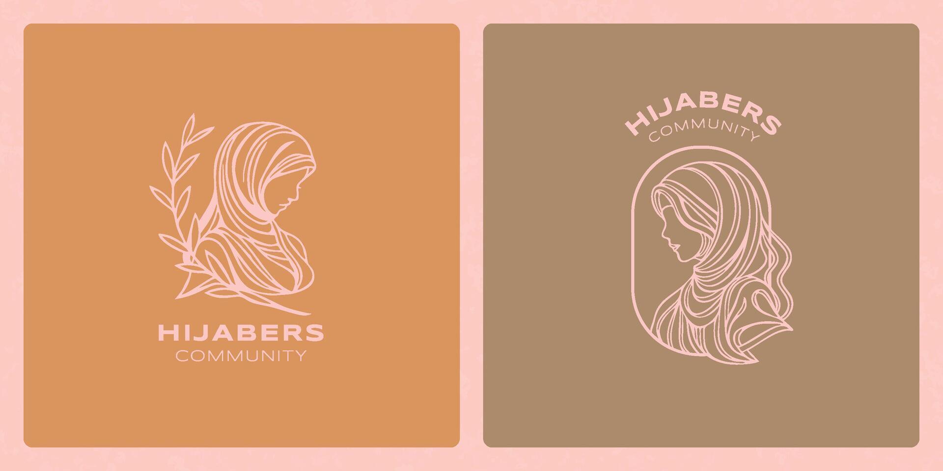 Elegant hijab beauty with simple hand-drawn line art logo vector