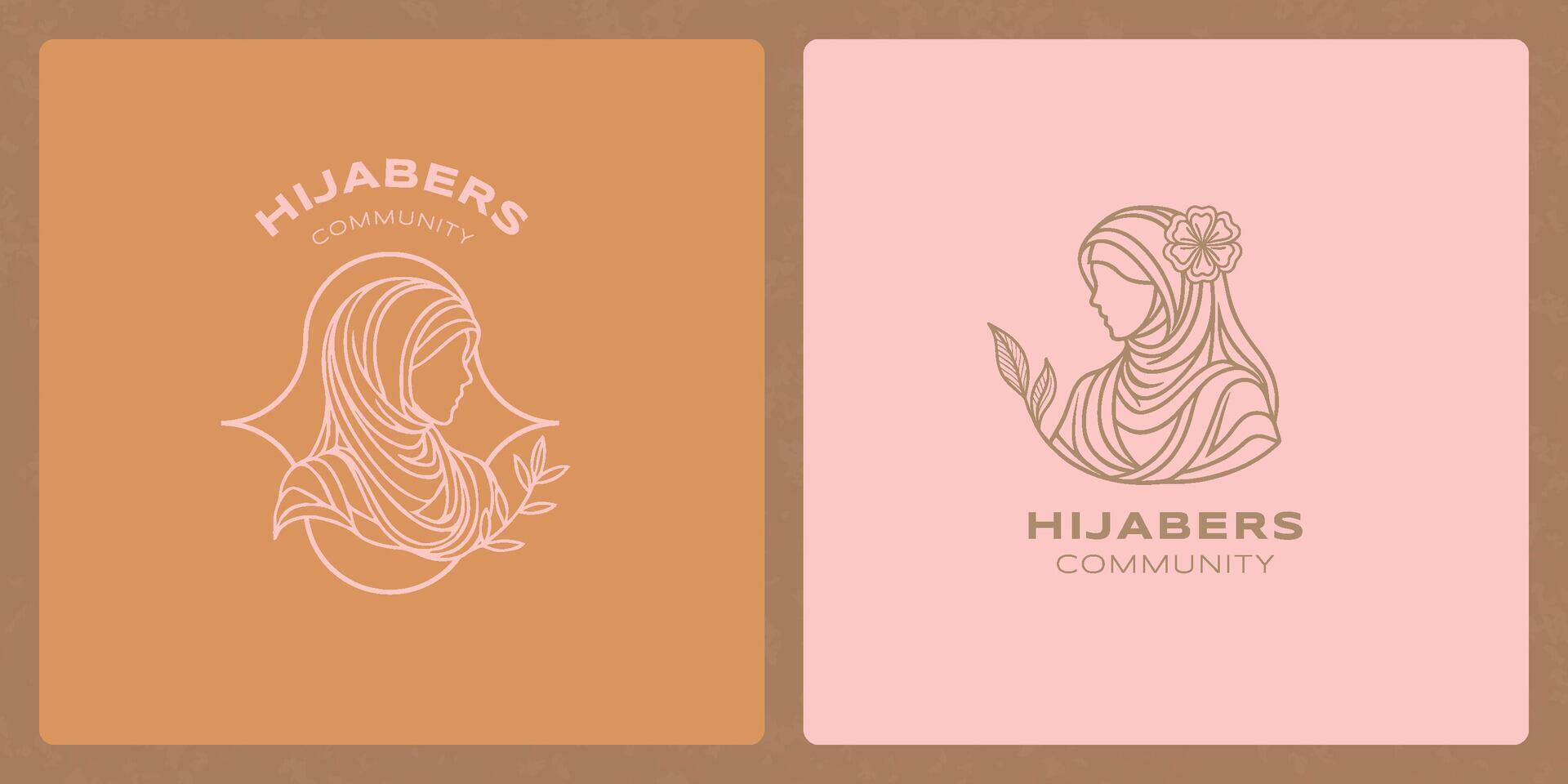 Hijab beauty with simple flower hand-drawn line art logo vector