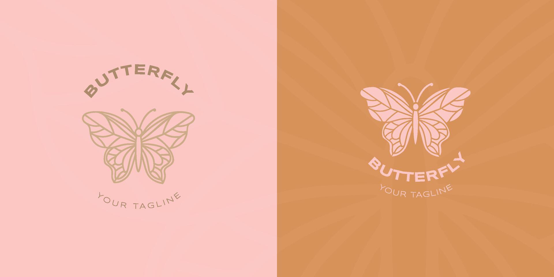 Butterfly line and flat logo. for decoration, spa, yoga, flourish, invitation, etc vector