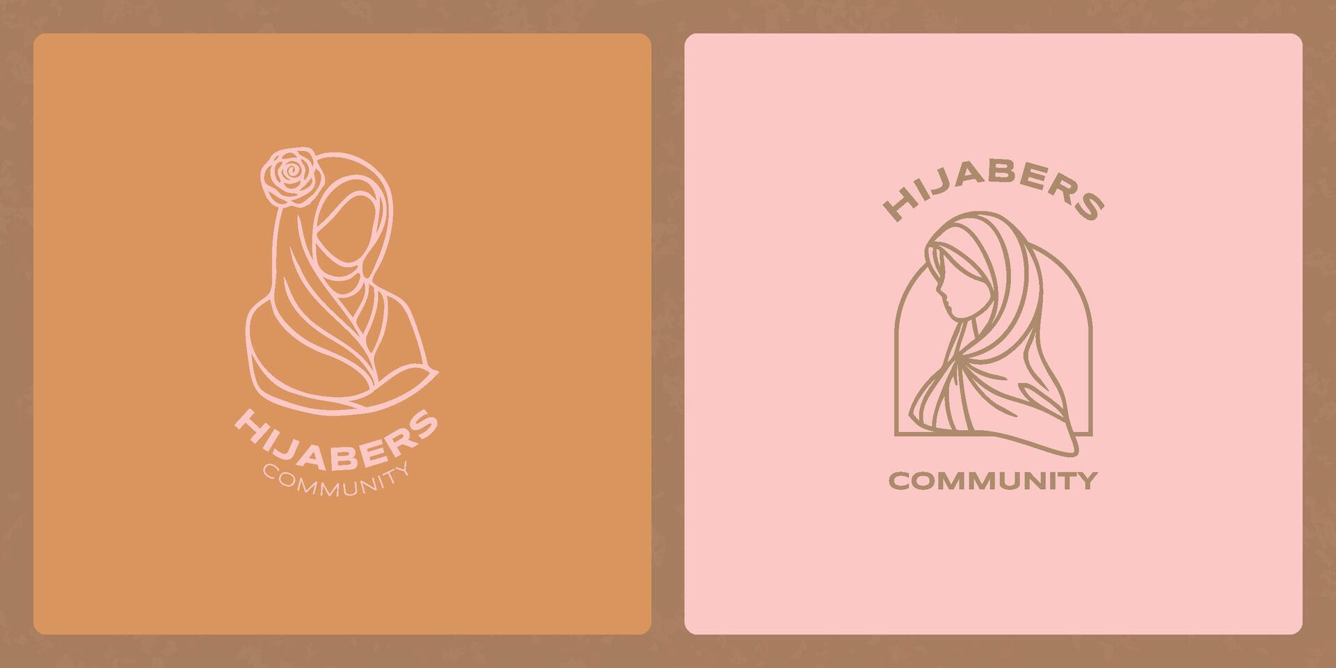 hijab belleza con sencillo Rosa dibujado a mano línea Arte logo vector