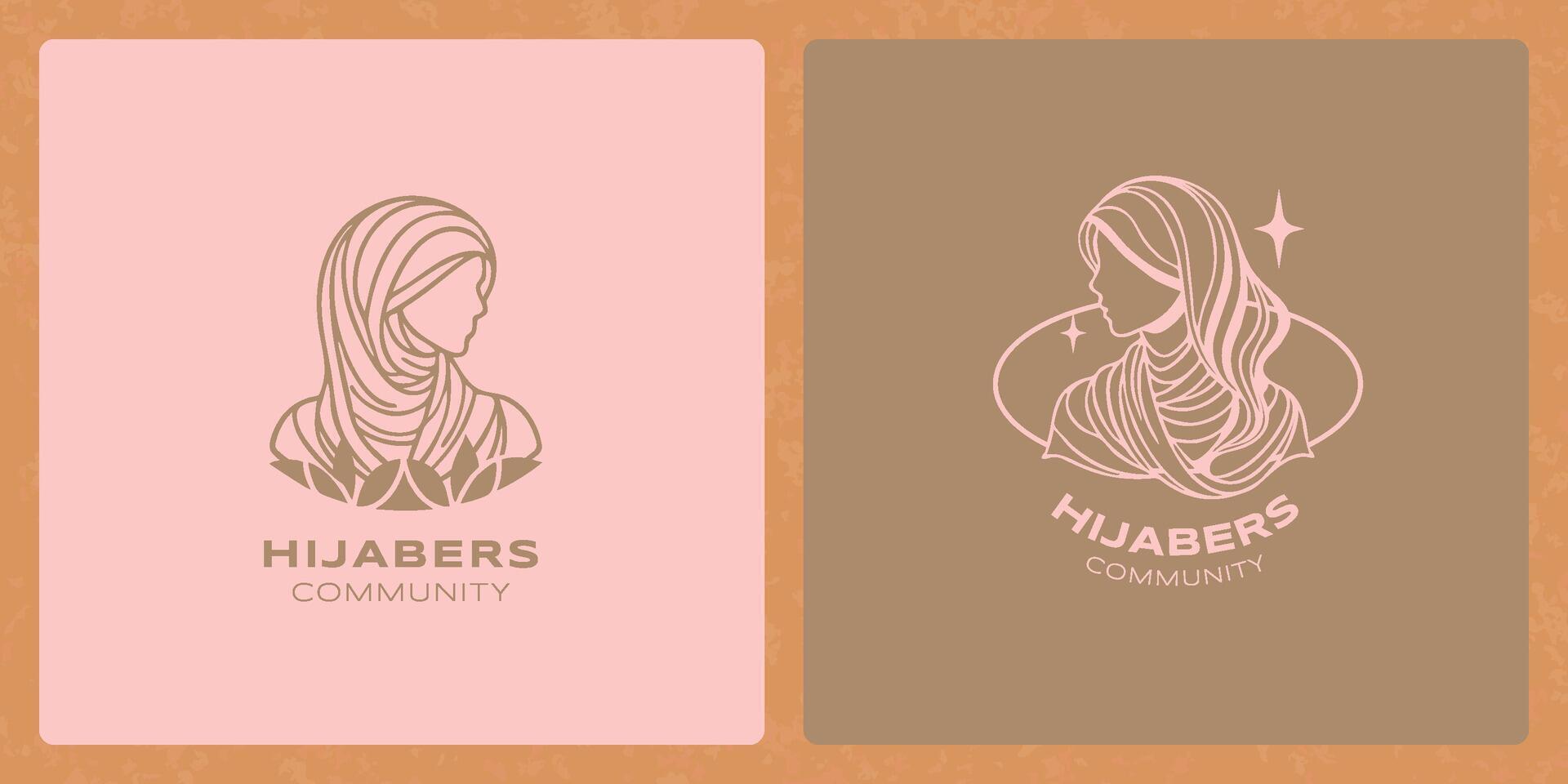 Hijab beauty with simple leaf hand-drawn line art logo vector