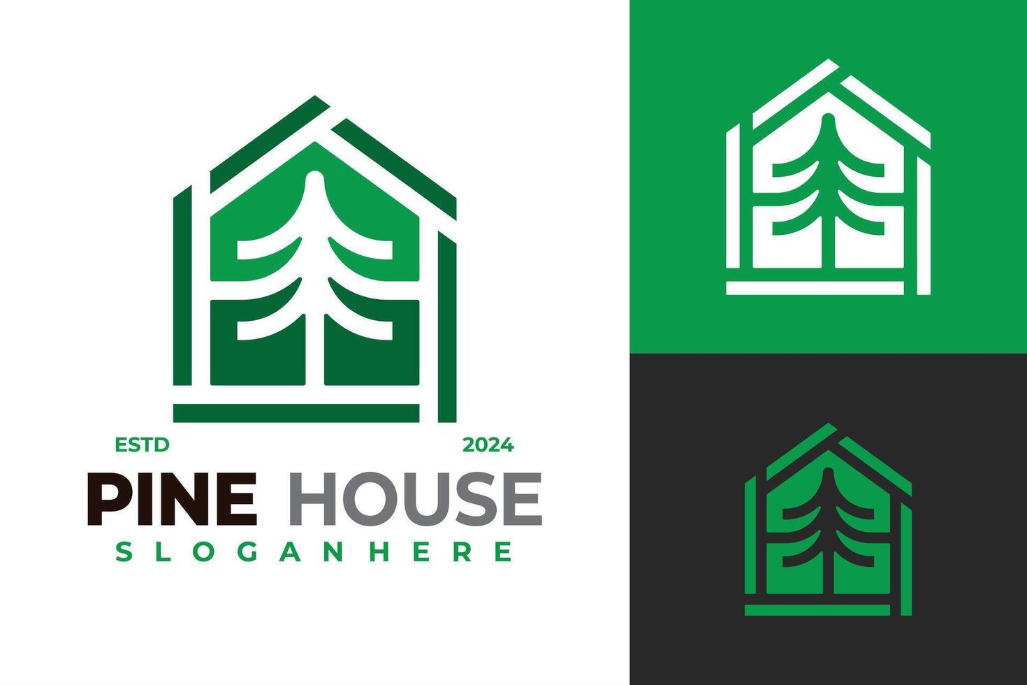 Tree Pine House Logo design vector symbol icon illustration