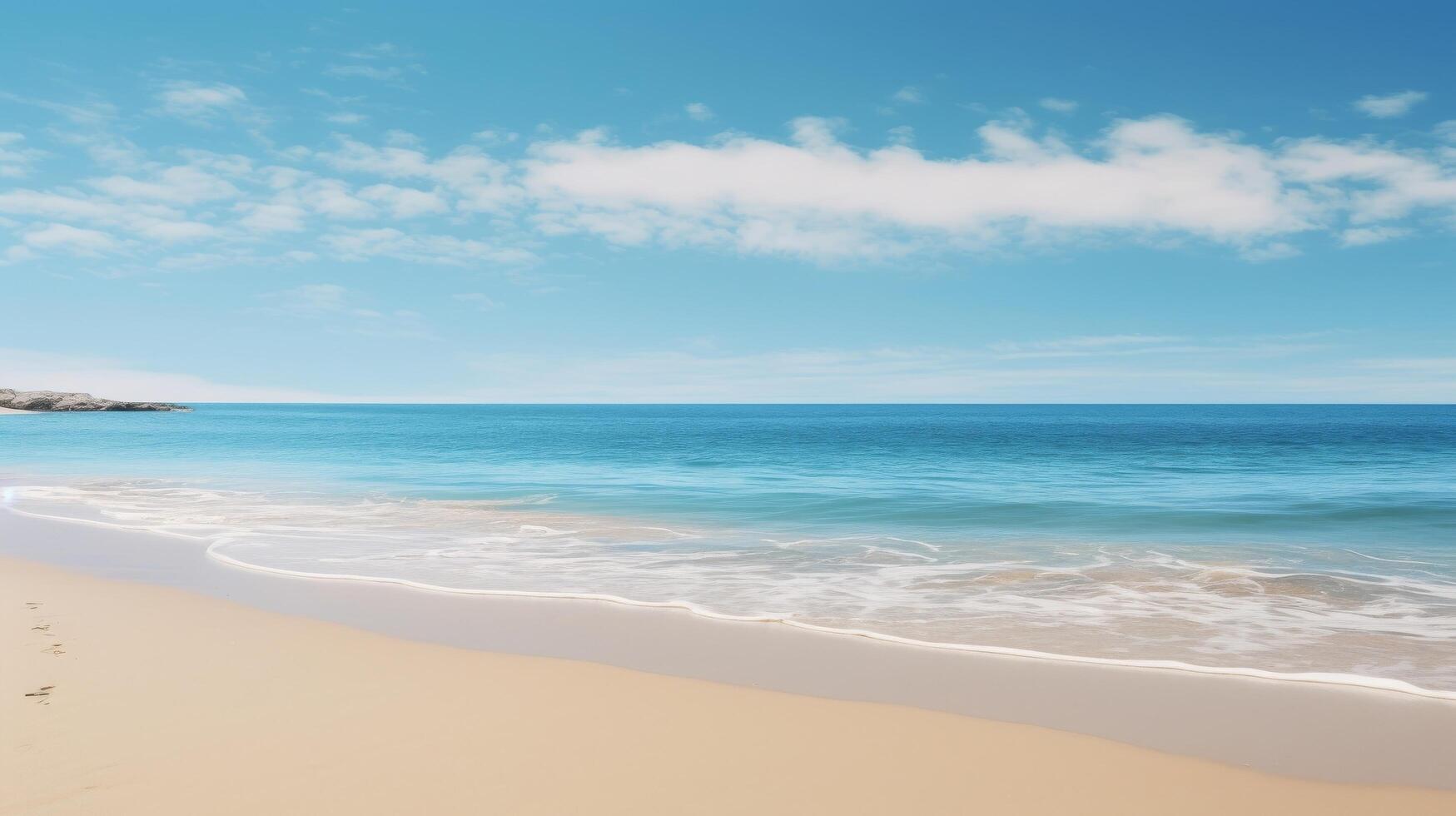 AI generated Tranquil beach in nature with clear blue sky above photo