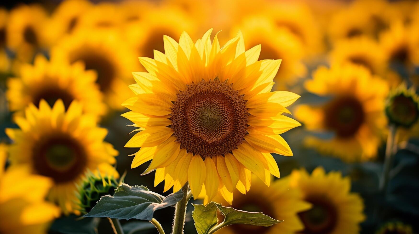 AI generated Vibrant sunflowers in a rural landscape photo