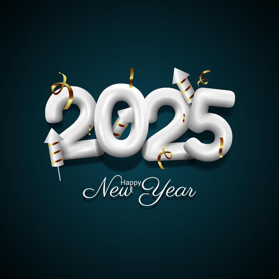 happy new year 2025 with 3d style. vector illustration