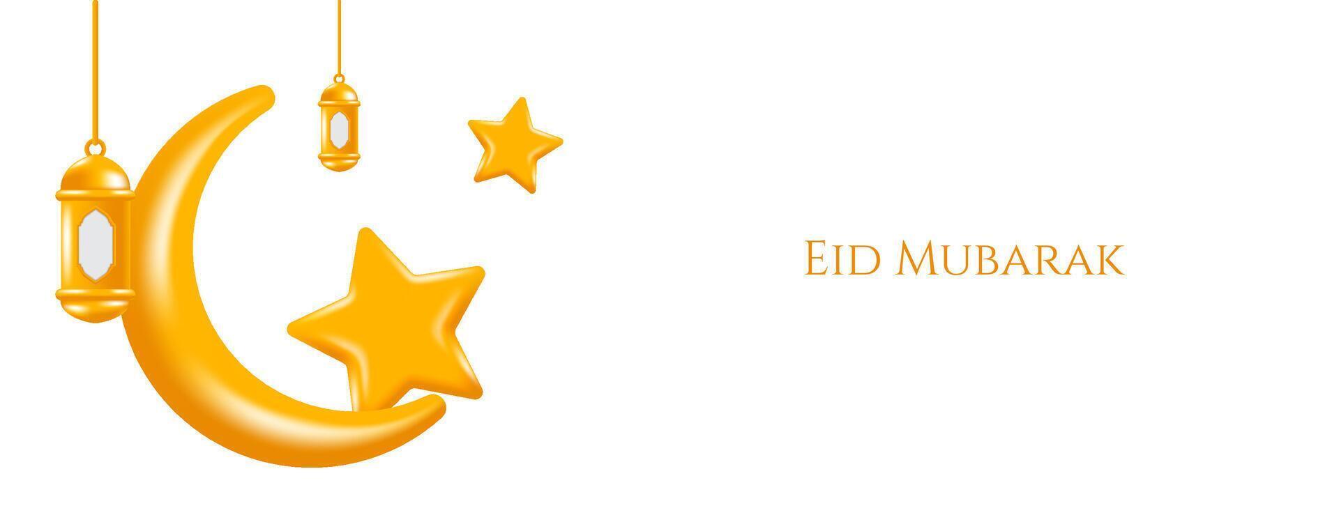 Eid Mubarak banner background with 3d islamic element. vector illustration