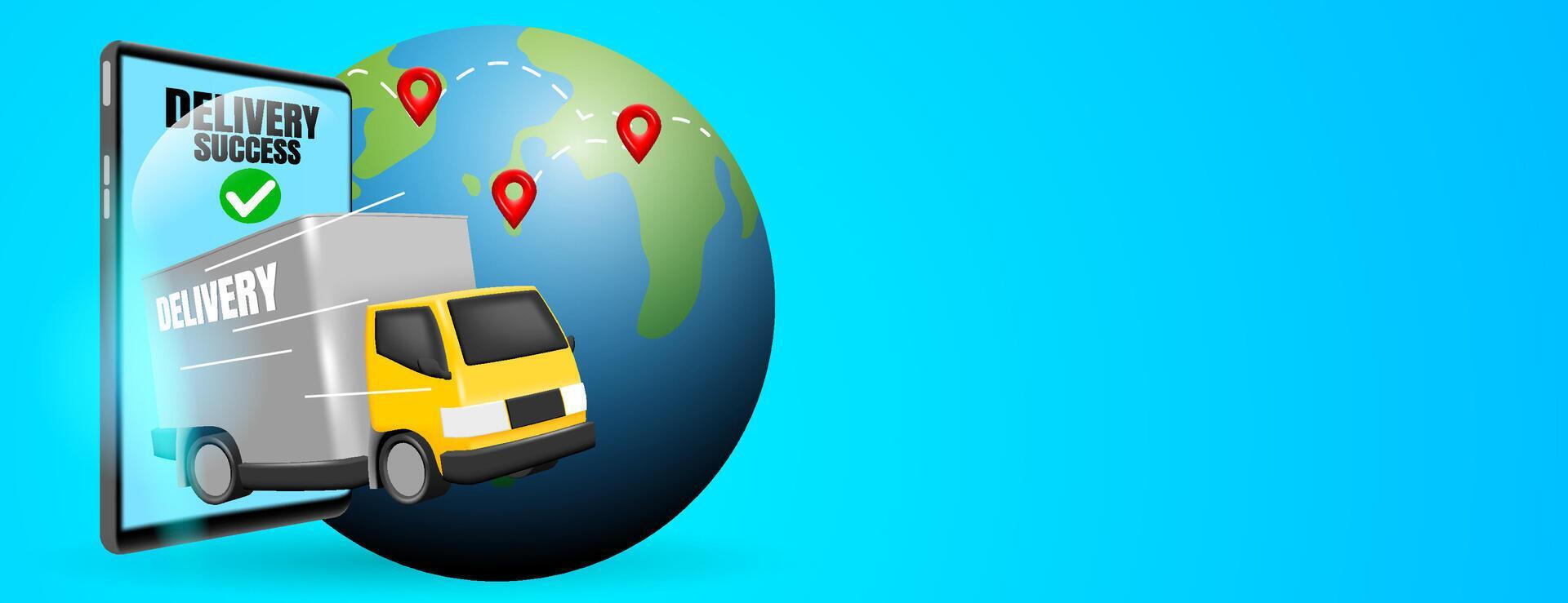 3d online delivery service banner - 3d Online Delivery Service Banner With Truck Maps And Earth Illustration Vector 