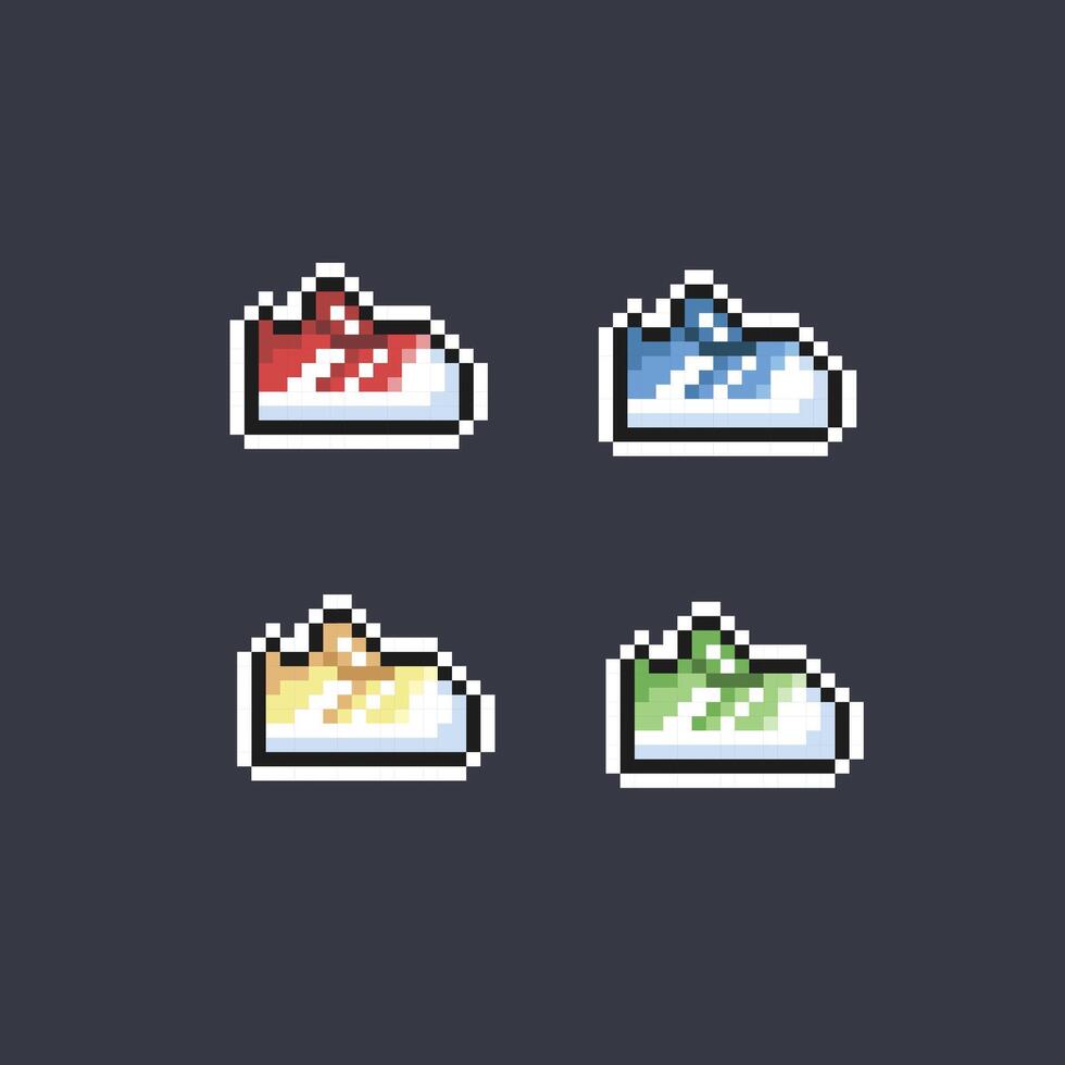 shoes set with different color in pixel art style vector