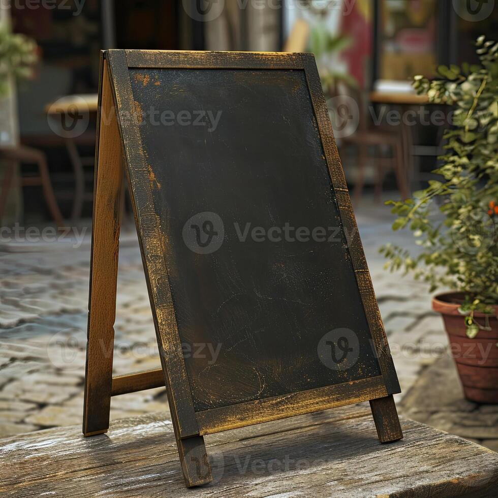 AI generated Empty sandwich board for a menu and a chalk drawing. photo