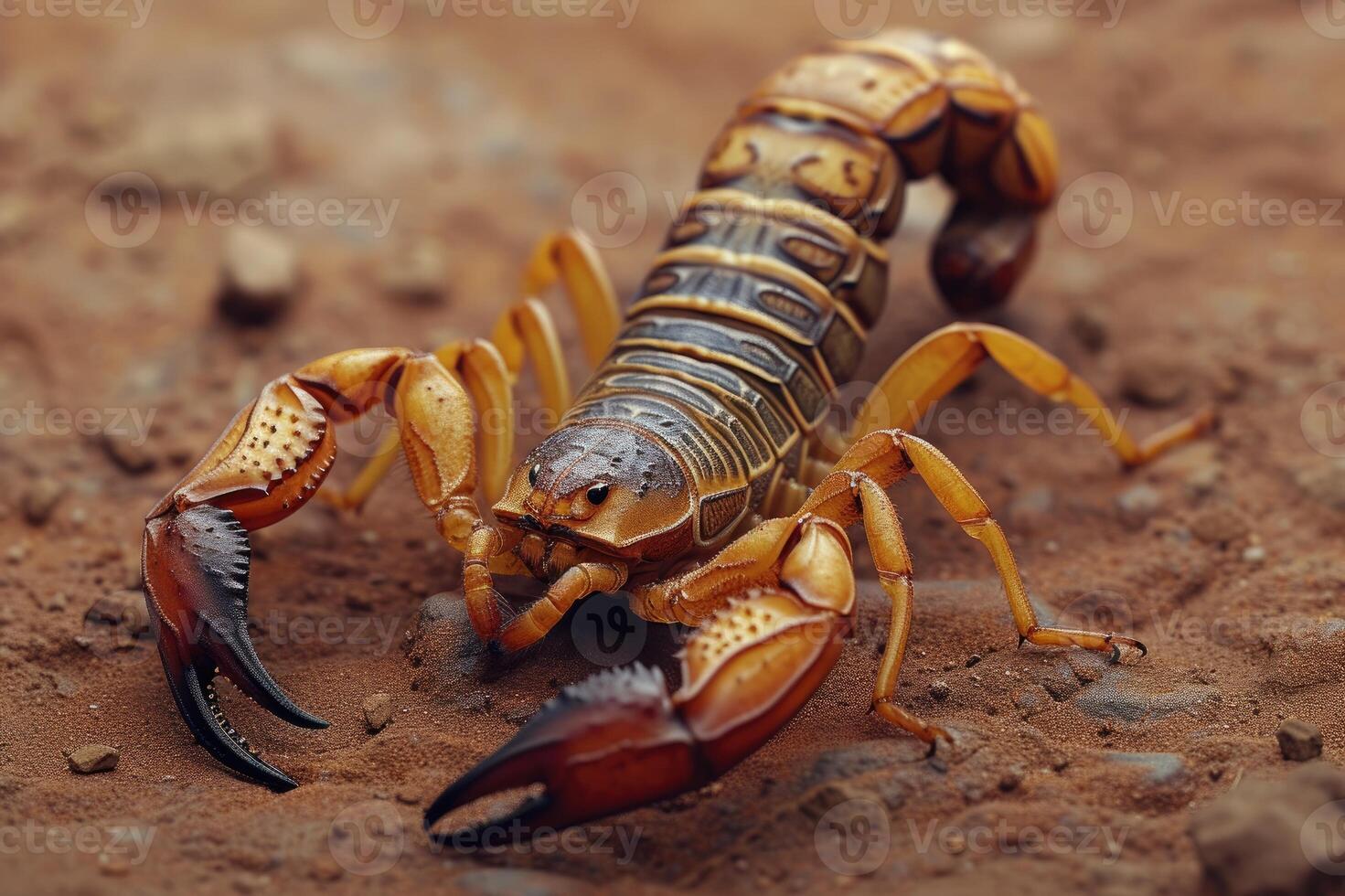 AI generated Scorpion moving across sand photo
