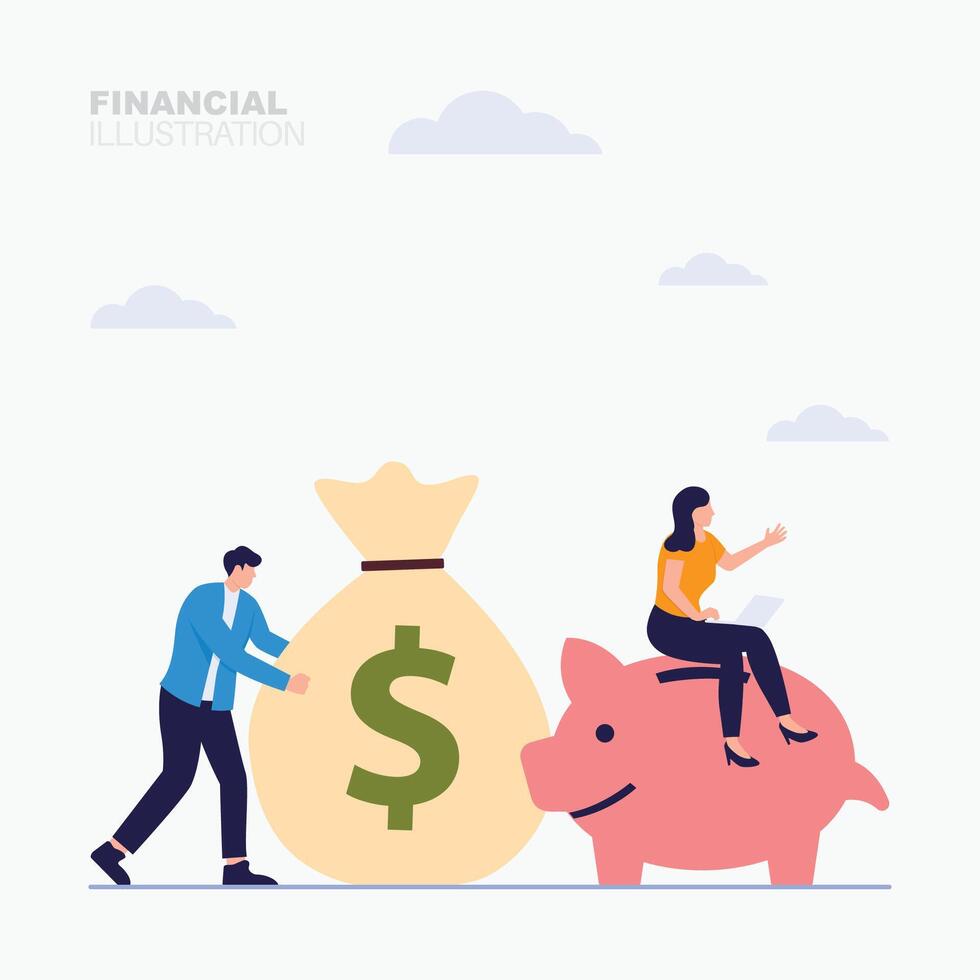 Couple family budget manage finance for save money concept illustration vector