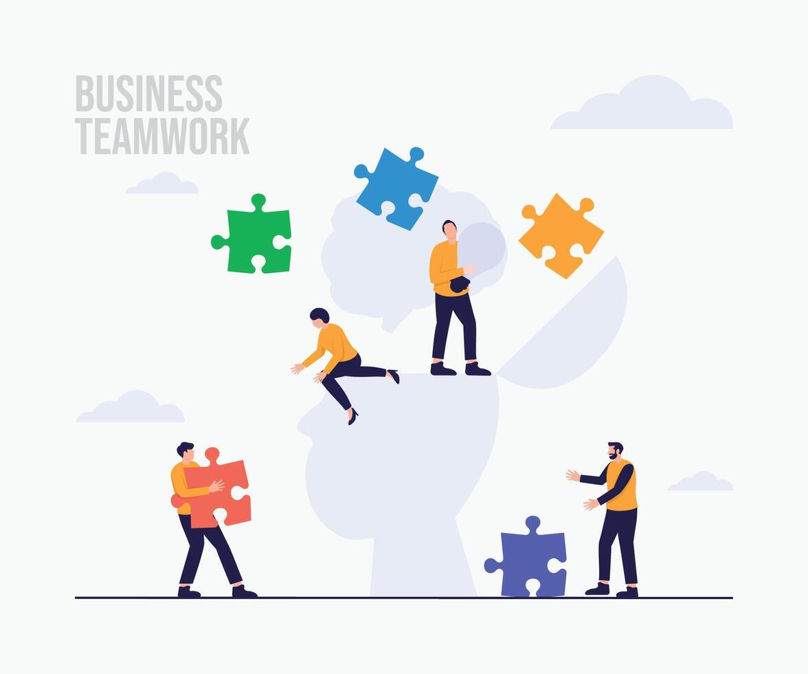 Teamwork business people connecting puzzle pieces concept vector