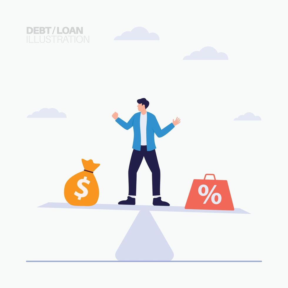 Debt and money balance illustration vector