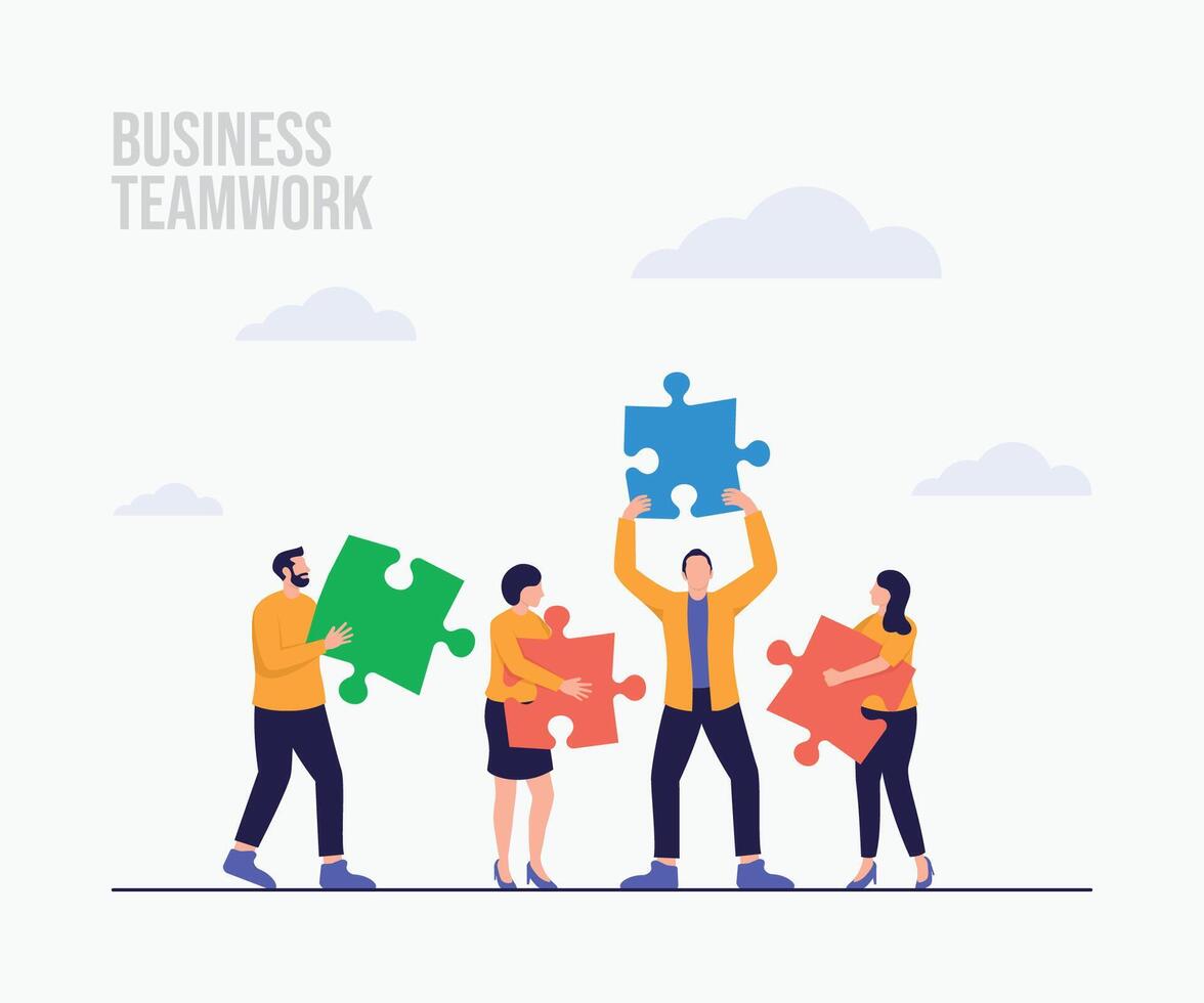 Teamwork cooperation partnership and success landing page illustration vector