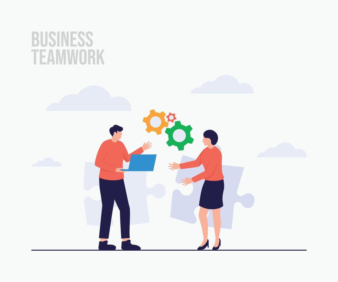 Business people set up website and landing page concept vector