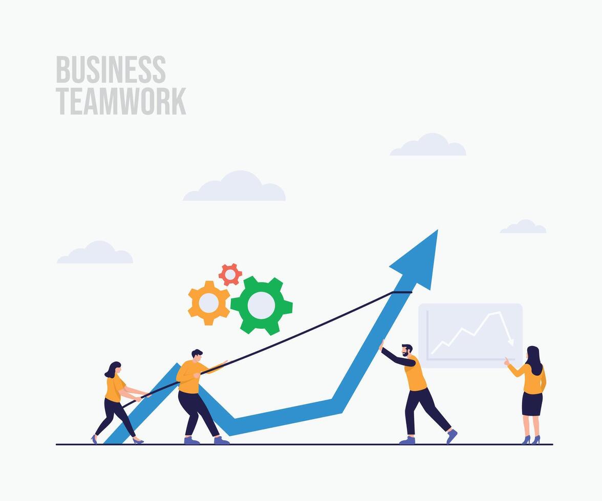 Goal achievement and teamwork business concept, career growth and cooperation landing page concept vector