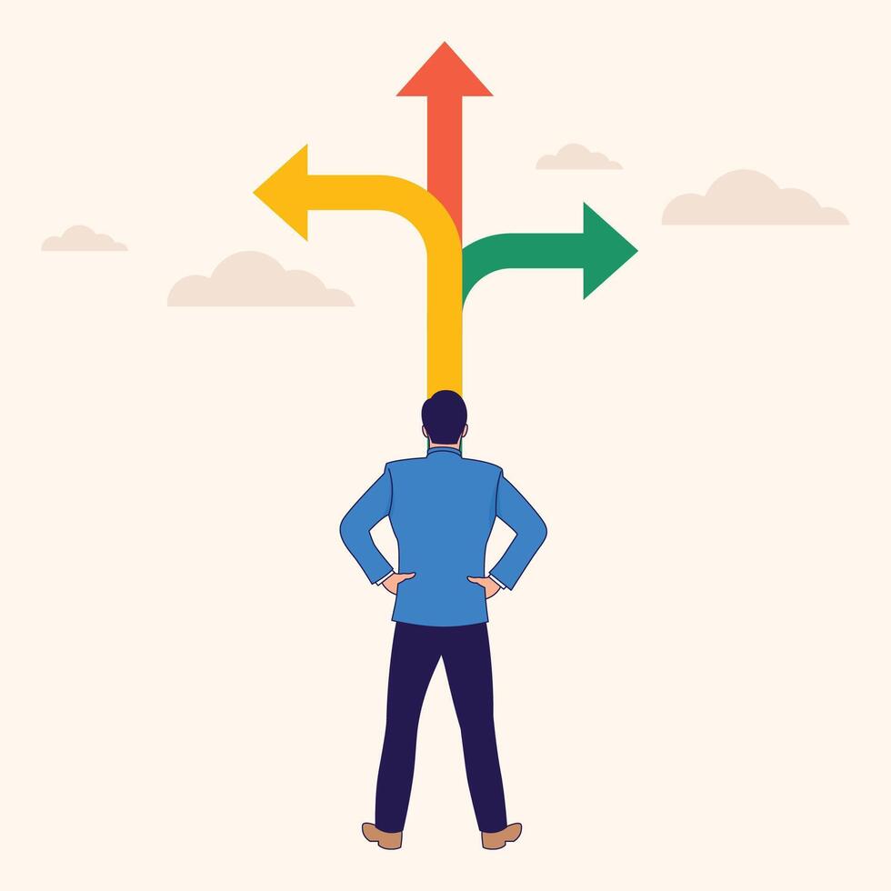 Businessman Decision to Choose Which Direction Illustration vector