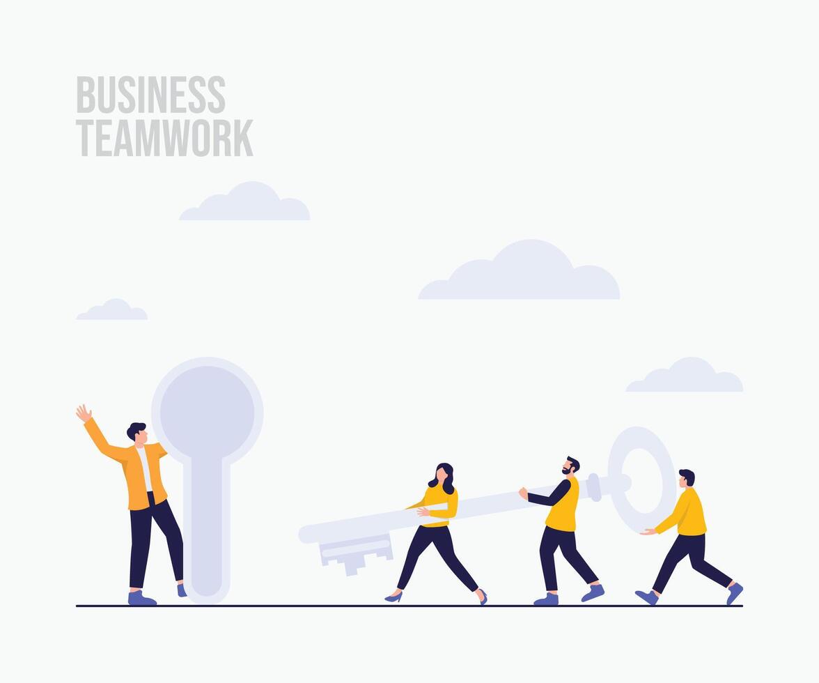 Business characters teamwork with key and idea concept vector