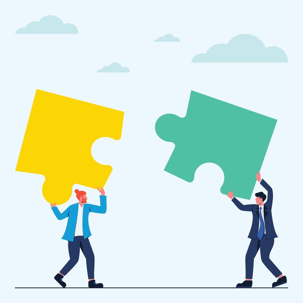 Business teamwork and collaboration connect puzzles together vector