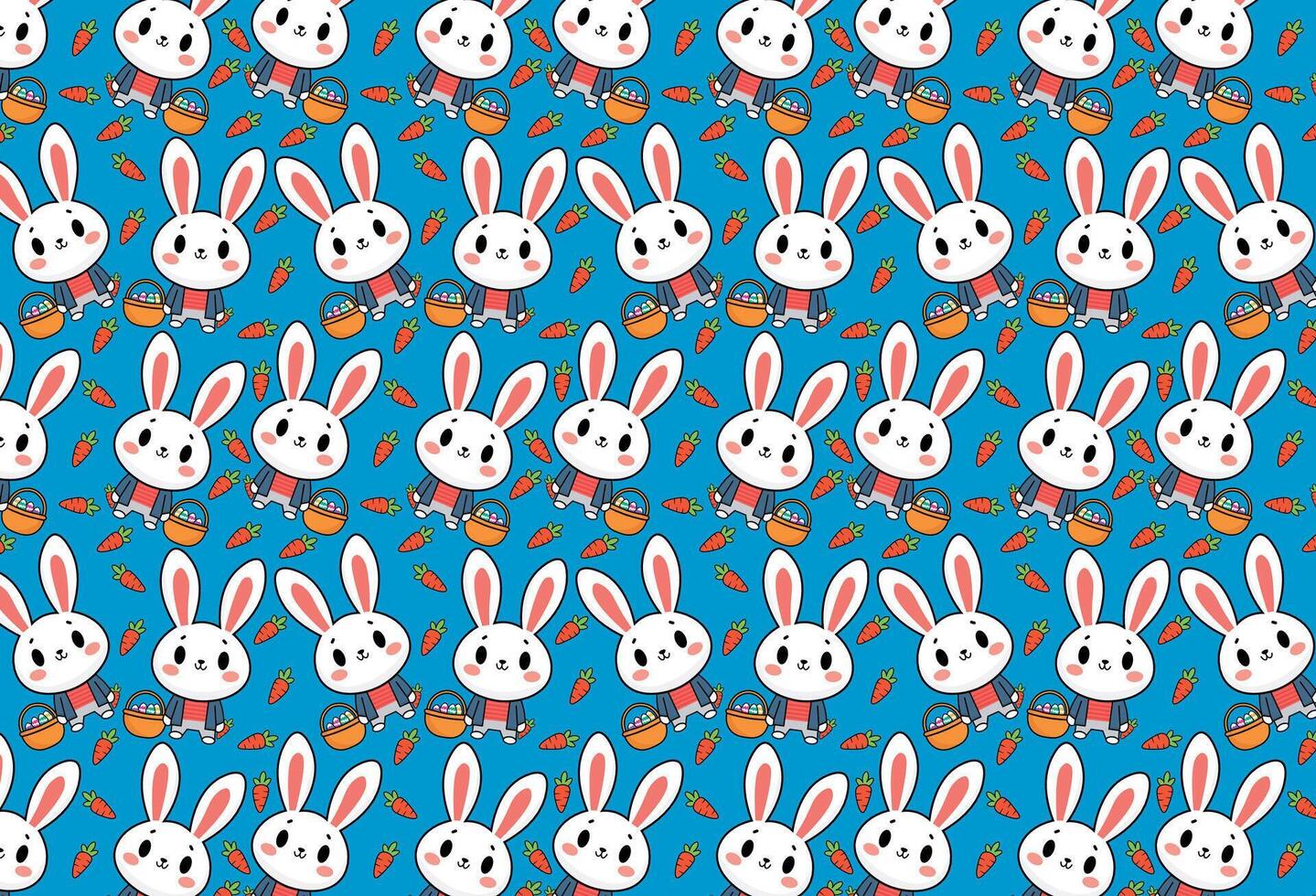 Cute rabbit with basket of eggs, illustration, with the text, Happy Easter, vector illustration