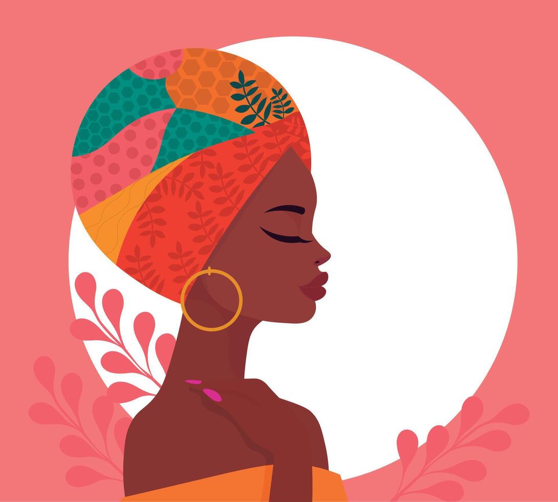 africano mujer con turbante, vector ilustración