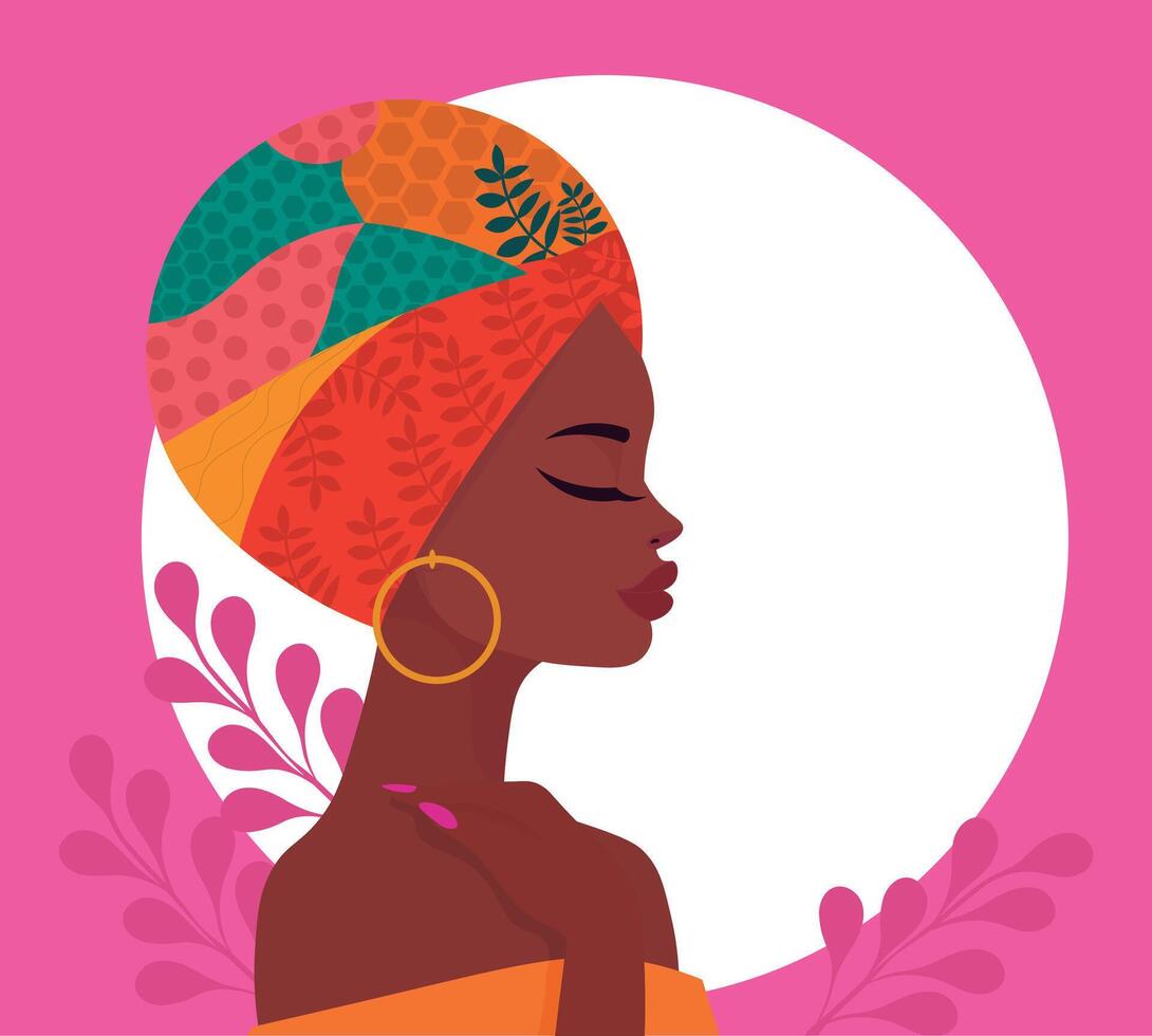 africano mujer con turbante, vector ilustración