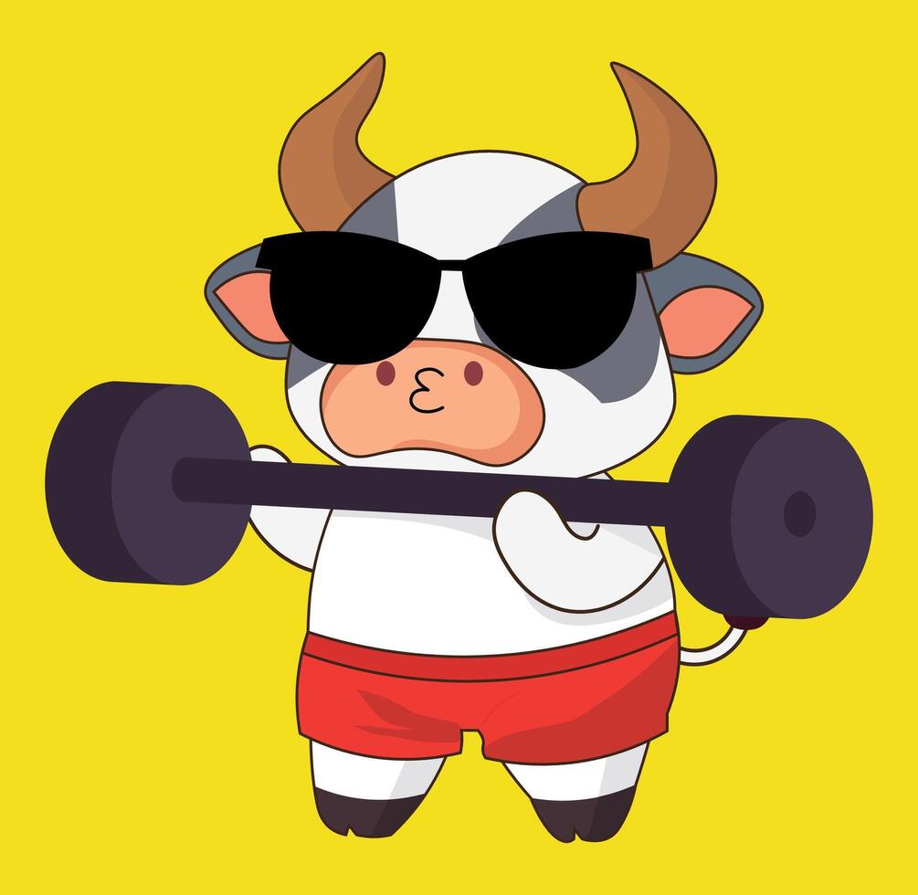 Strong bull in the gym emoji sticks collection, illustration vector