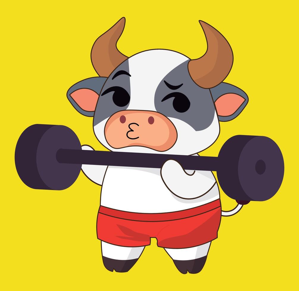 Strong bull in the gym emoji sticks collection, illustration vector