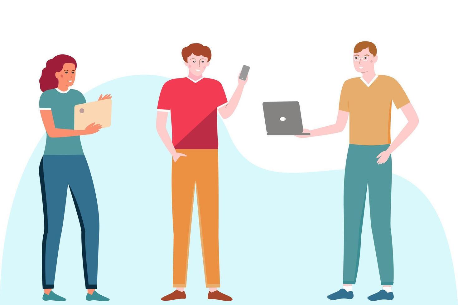 Young people with modern technology. Vector illustration.