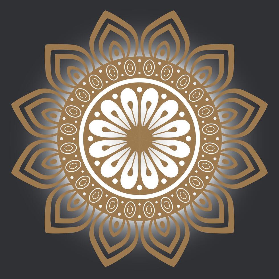 Geometric background of golden mandala with floral design vector