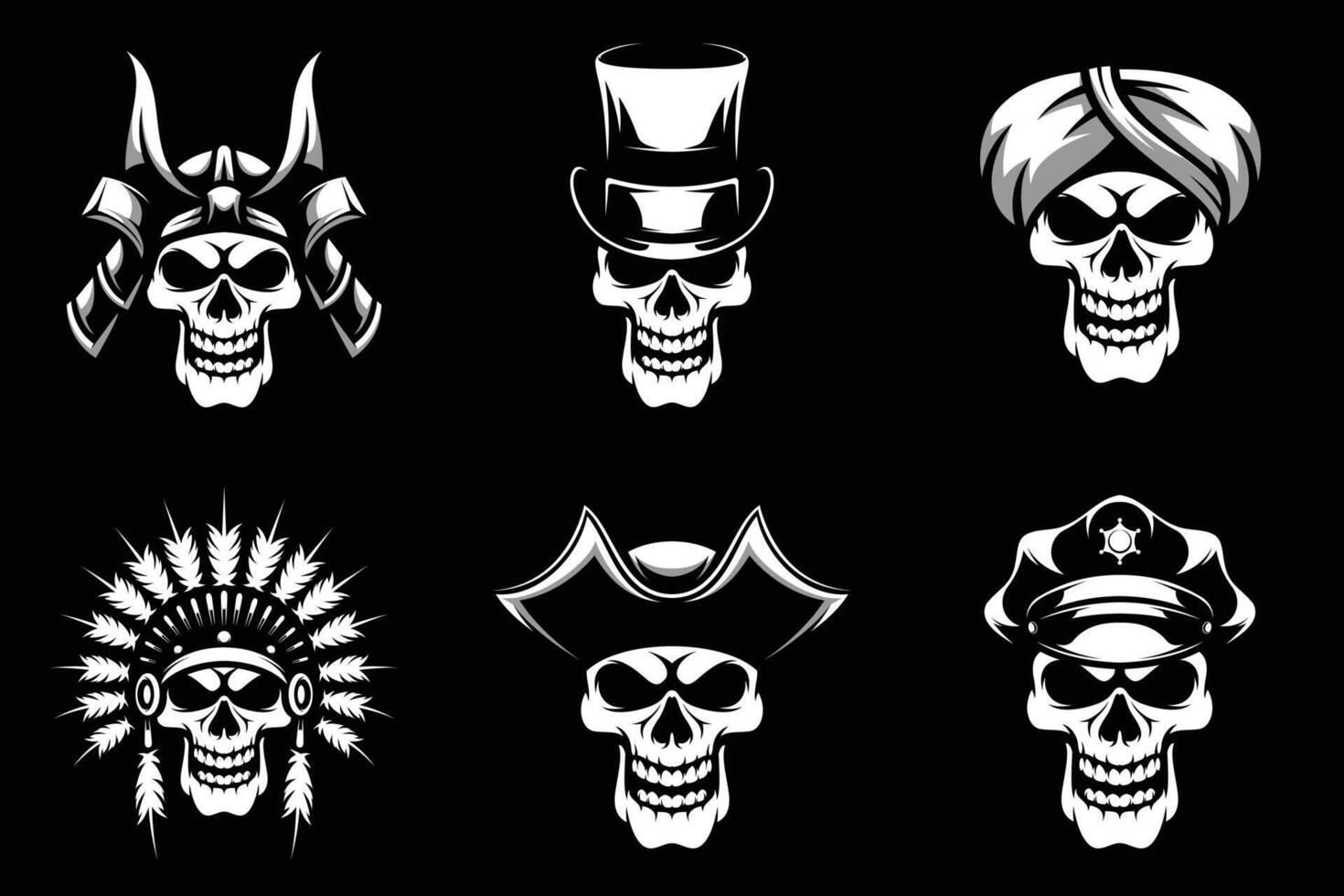 Skull Heads Bundle Black and White vector