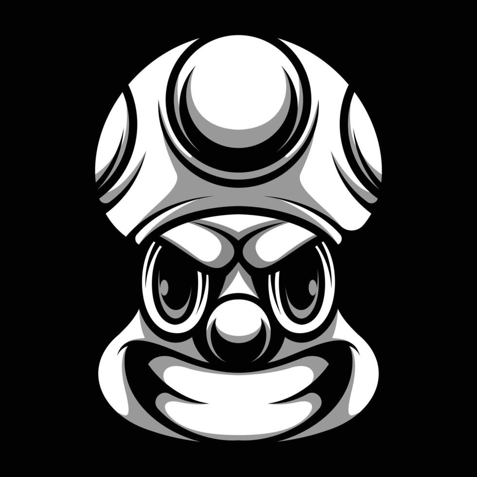 Clown Mushroom Hat Black and White vector