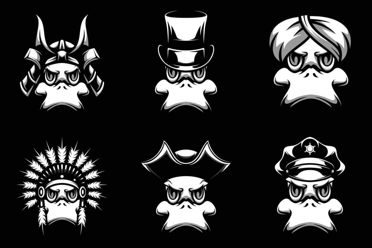 Duck Heads Bundle Black and White vector