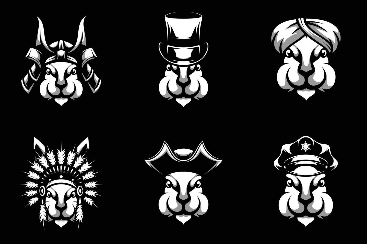 Rabbit Heads Bundle Black and White vector