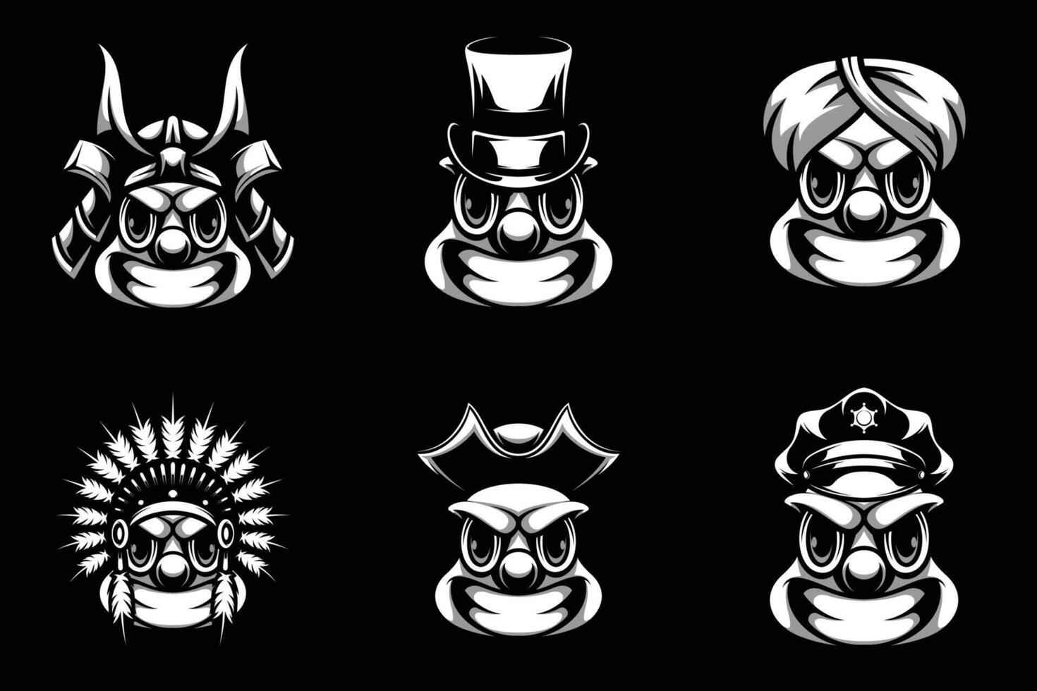Clown Heads Bundle Black and White vector